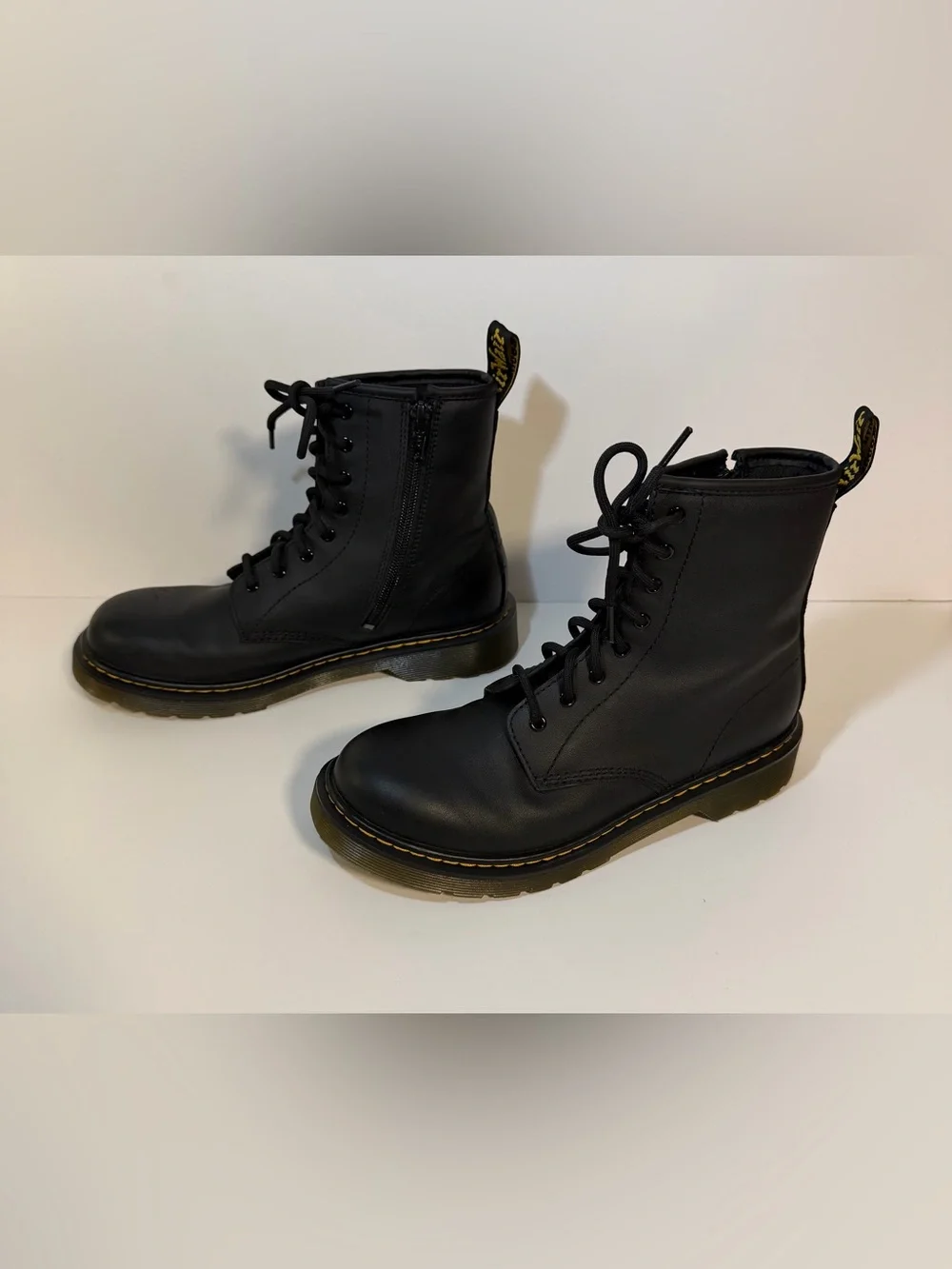 Dr. Martens 1460 Y Leather Combat Boots Lace Up Side Zipper Black Unisex US 5